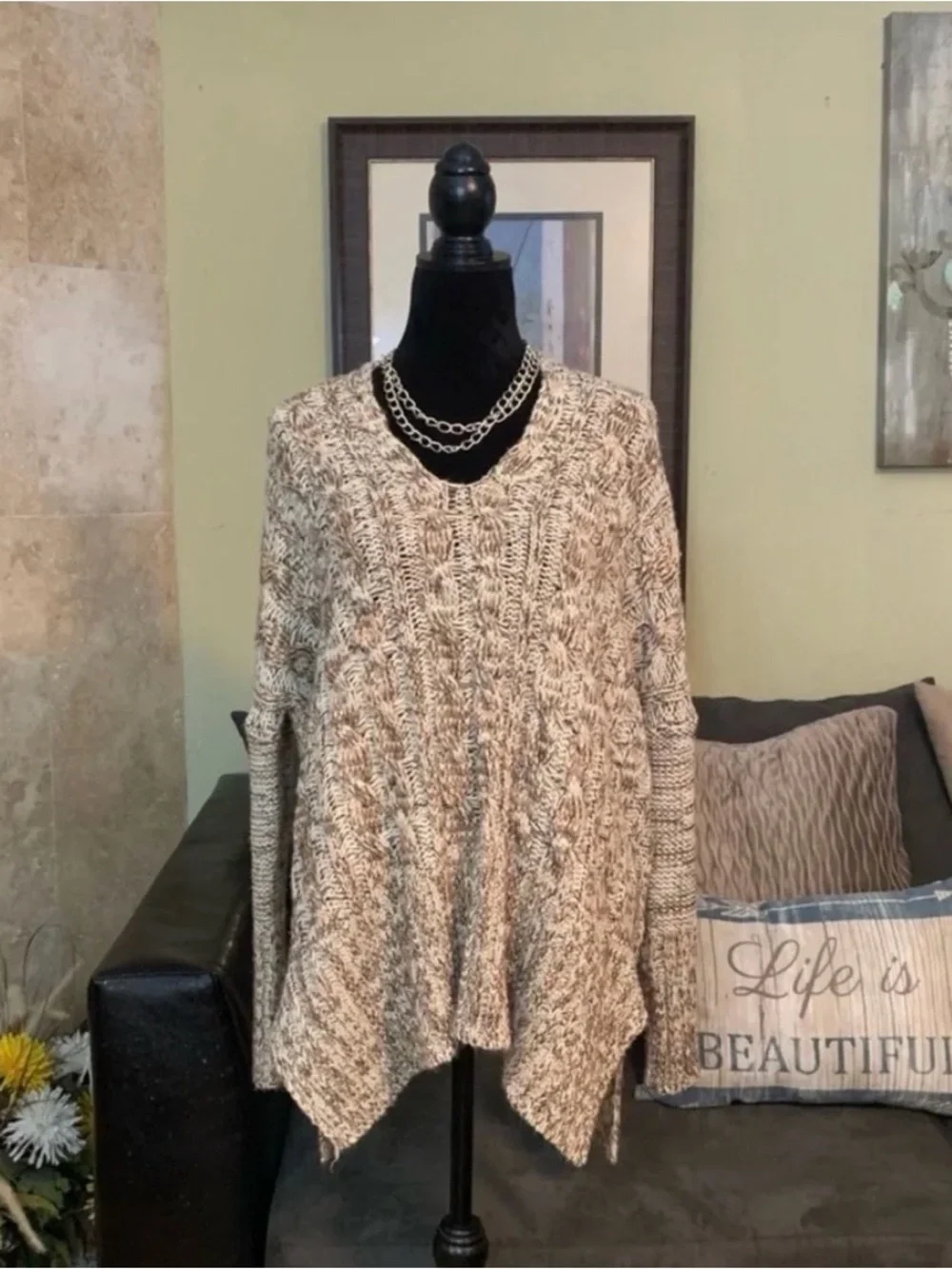 NWT Long Sleeve Marled Chunky Knit Oversized Sweater XS/S